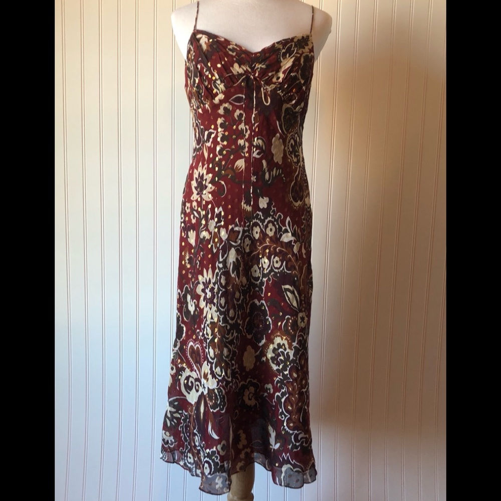 Ann Taylor Burgundy Floral Midi Dress